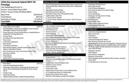 2026 Kia Carnival Hybrid SX Prestige