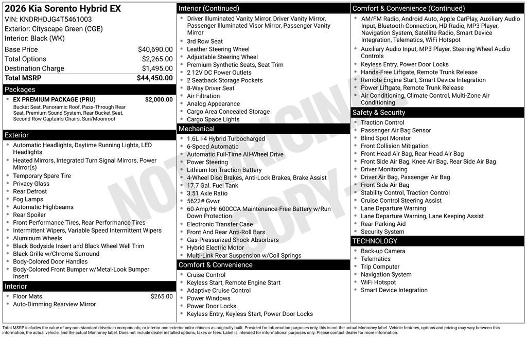 2026 Kia Sorento Hybrid EX