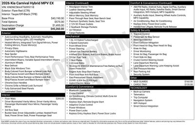 2026 Kia Carnival Hybrid EX