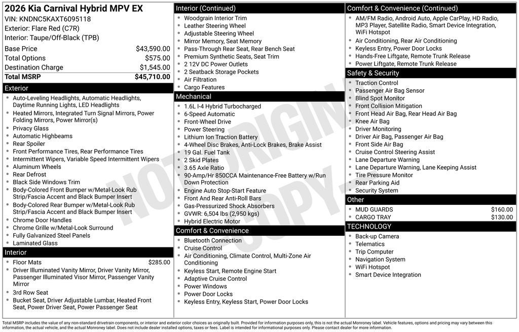 2026 Kia Carnival Hybrid EX