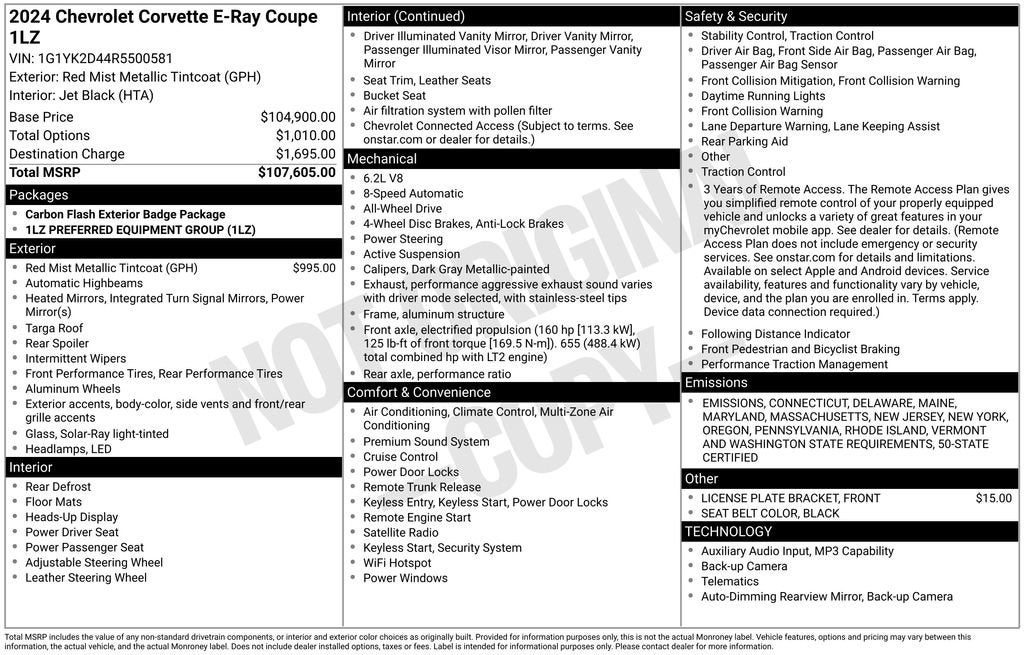 2024 Chevrolet Corvette E-Ray 1LZ