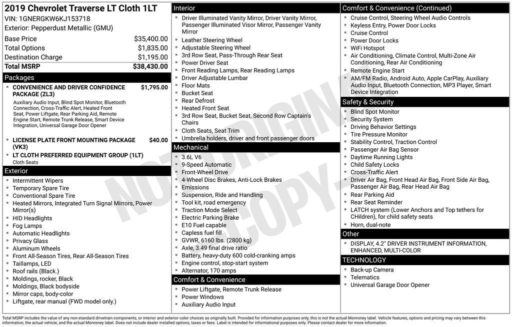 2019 Chevrolet Traverse LT Cloth