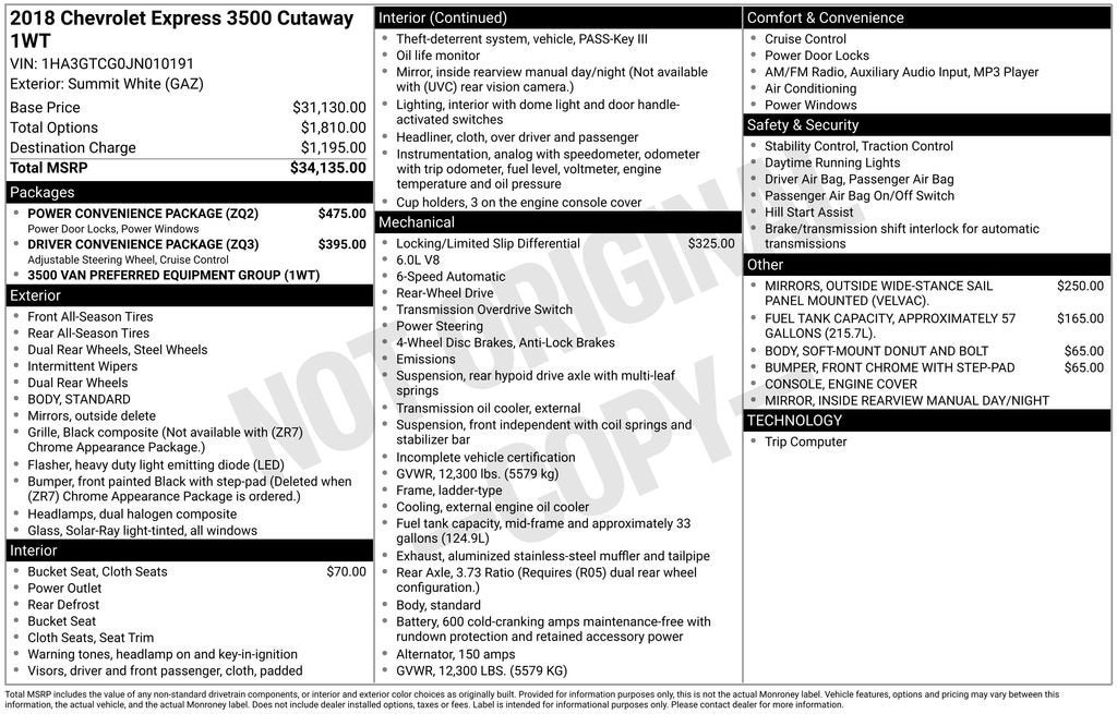 2018 Chevrolet Express Cutaway 3500 Base