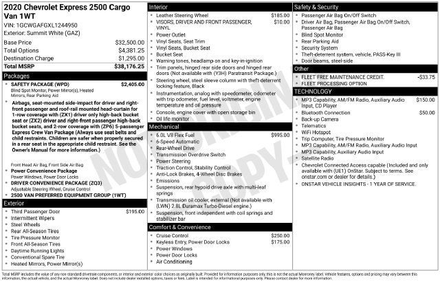 2020 Chevrolet Express Cargo 2500 Base